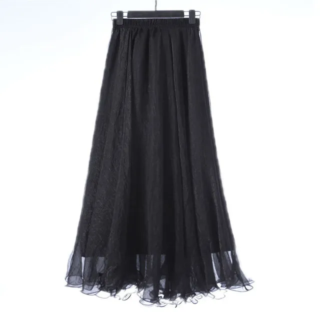 2018 High Waist Women Chiffon Skirt Long Womens Beach Summer Boho Maxi Skirt Saia Longa Faldas Ruffles Hem Long Skirt Brand