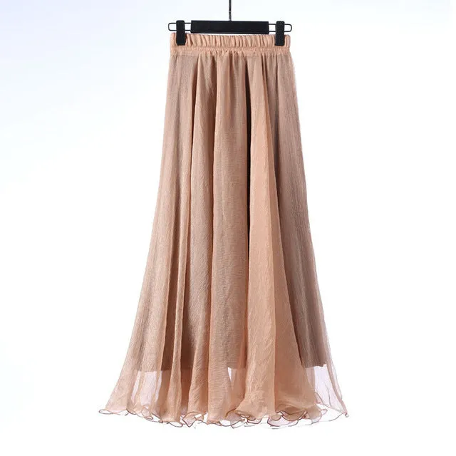 2018 High Waist Women Chiffon Skirt Long Womens Beach Summer Boho Maxi Skirt Saia Longa Faldas Ruffles Hem Long Skirt Brand