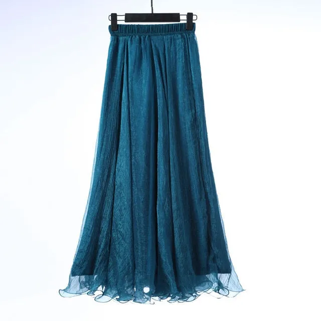 2018 High Waist Women Chiffon Skirt Long Womens Beach Summer Boho Maxi Skirt Saia Longa Faldas Ruffles Hem Long Skirt Brand