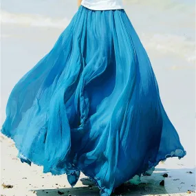 2018 High Waist Women Chiffon Skirt Long Womens Beach Summer Boho Maxi Skirt Saia Longa Faldas Ruffles Hem Long Skirt Brand