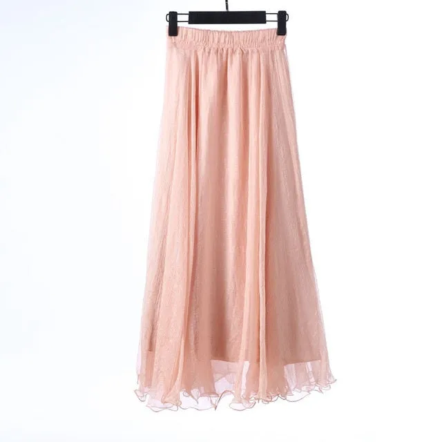 2018 High Waist Women Chiffon Skirt Long Womens Beach Summer Boho Maxi Skirt Saia Longa Faldas Ruffles Hem Long Skirt Brand