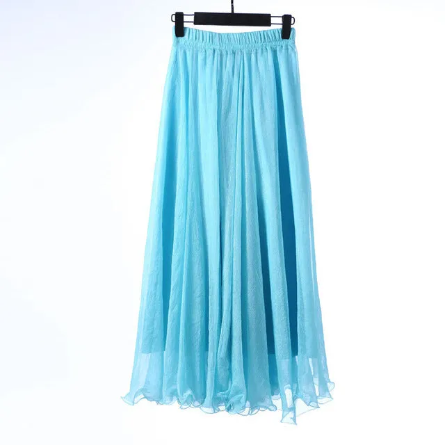 2018 High Waist Women Chiffon Skirt Long Womens Beach Summer Boho Maxi Skirt Saia Longa Faldas Ruffles Hem Long Skirt Brand