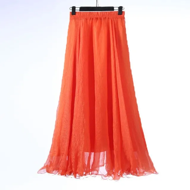 2018 High Waist Women Chiffon Skirt Long Womens Beach Summer Boho Maxi Skirt Saia Longa Faldas Ruffles Hem Long Skirt Brand