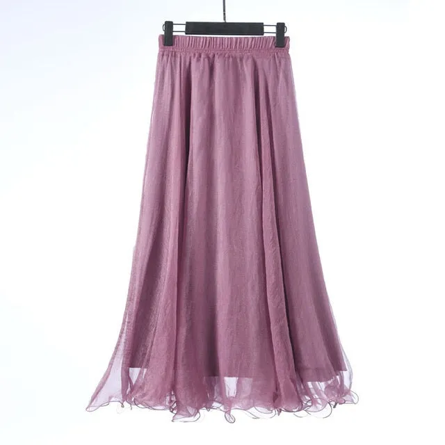 2018 High Waist Women Chiffon Skirt Long Womens Beach Summer Boho Maxi Skirt Saia Longa Faldas Ruffles Hem Long Skirt Brand
