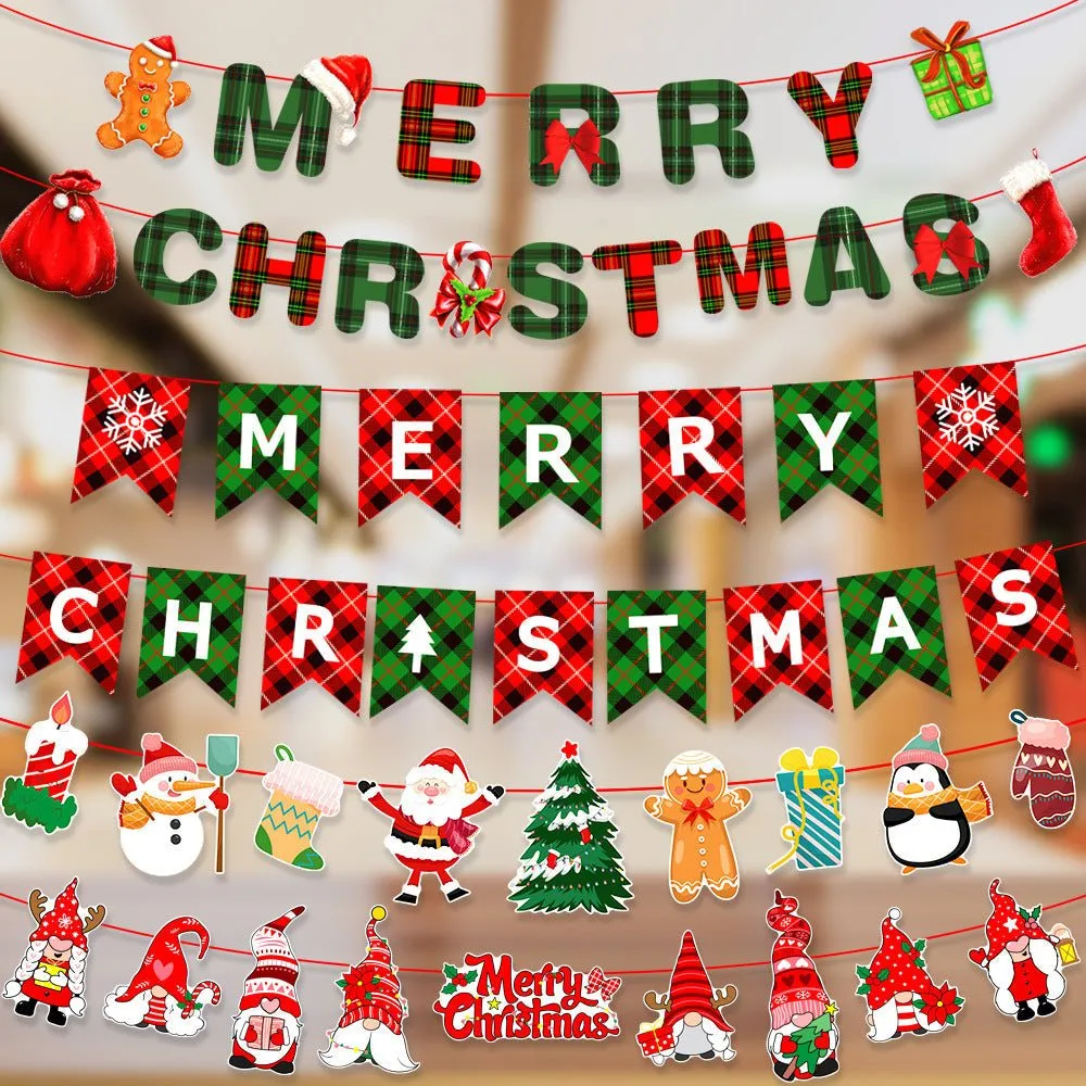 2Pack 3M Christmas Bunting Banners Garland Wall Decor Elk Snowman Party Decor(TO25 TO26)