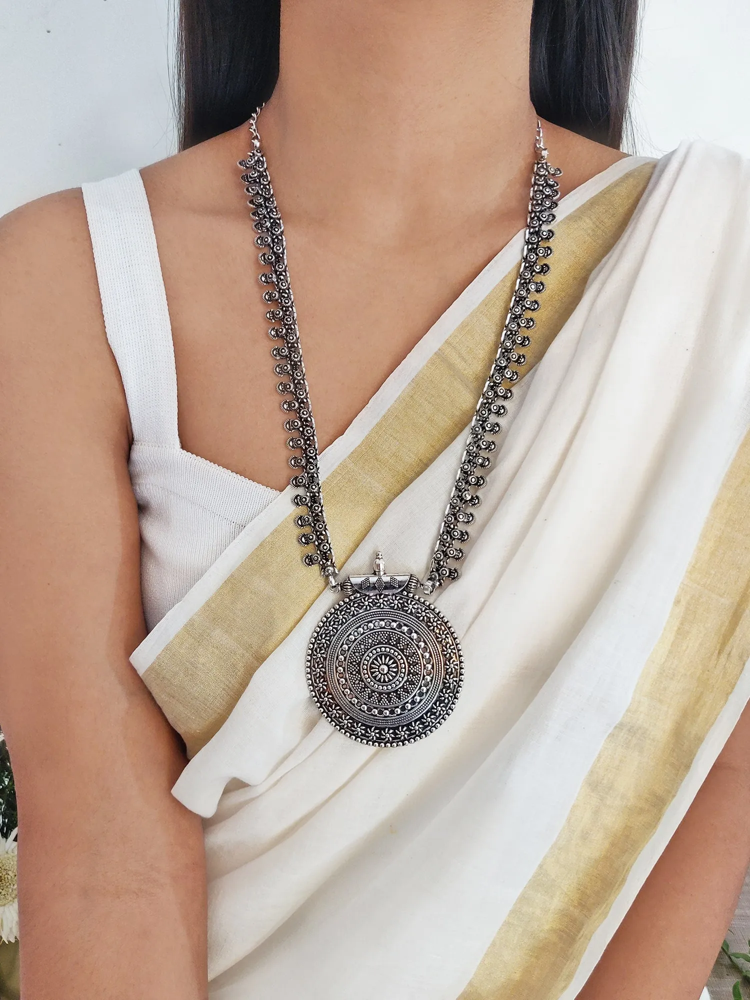 Anika Silver Oxidized Long Necklace