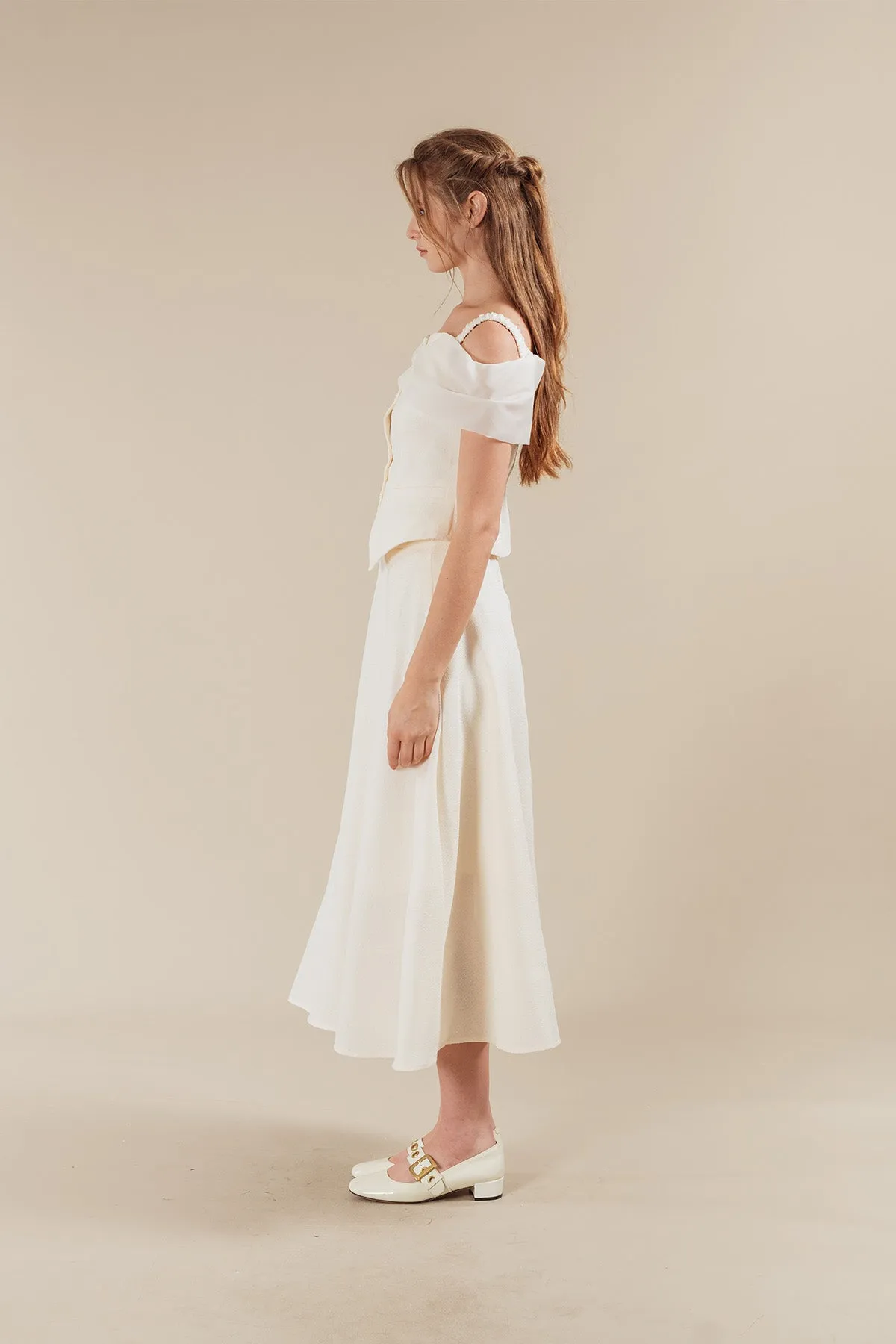 Avenie Tweed Cold Shoulder Top with Maxi Skirt Set
