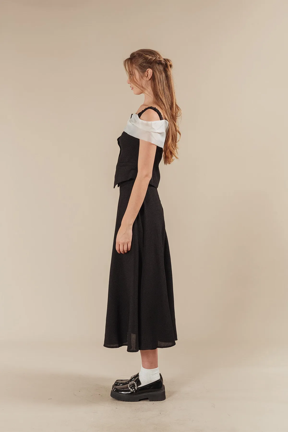 Avenie Tweed Cold Shoulder Top with Maxi Skirt Set