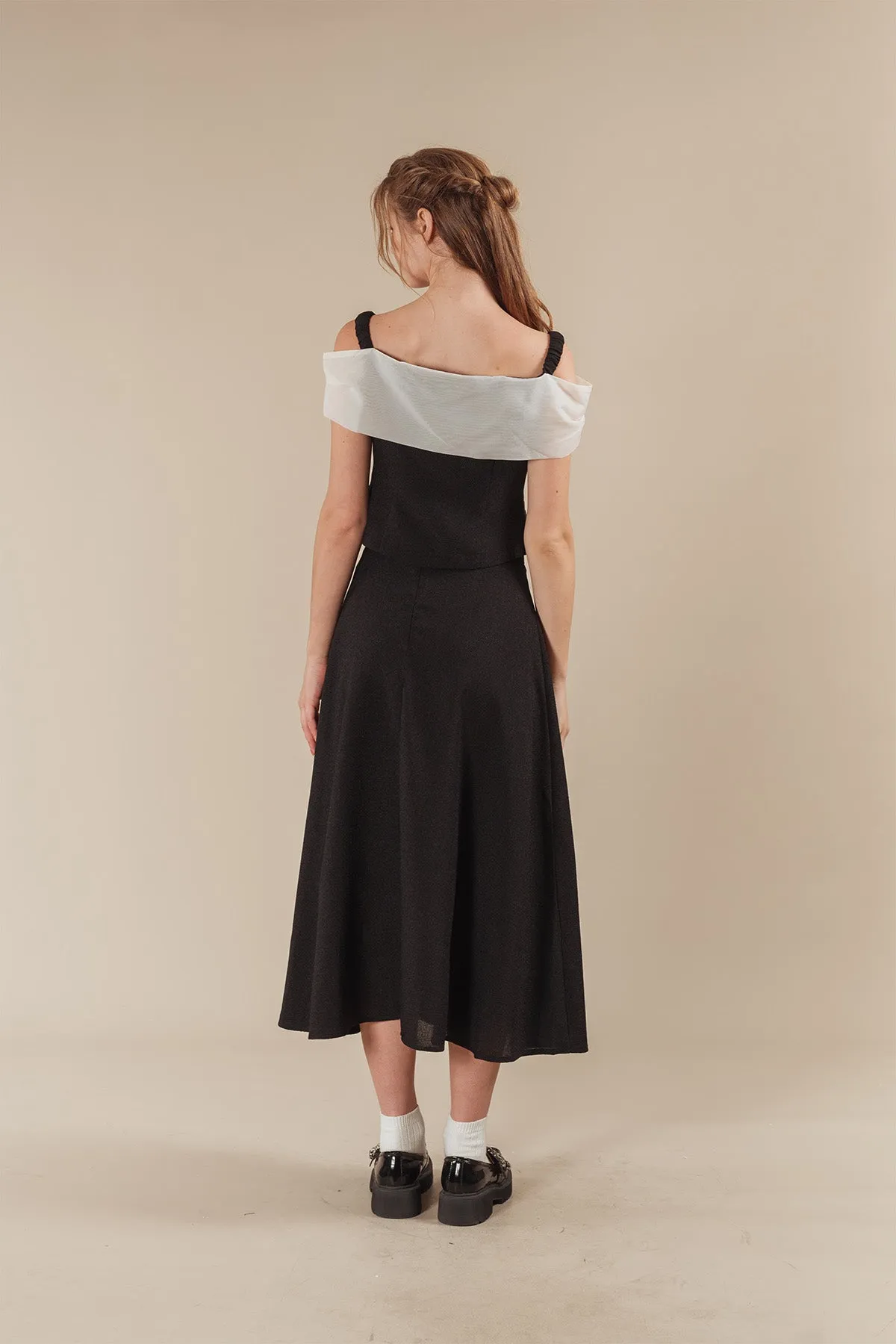 Avenie Tweed Cold Shoulder Top with Maxi Skirt Set