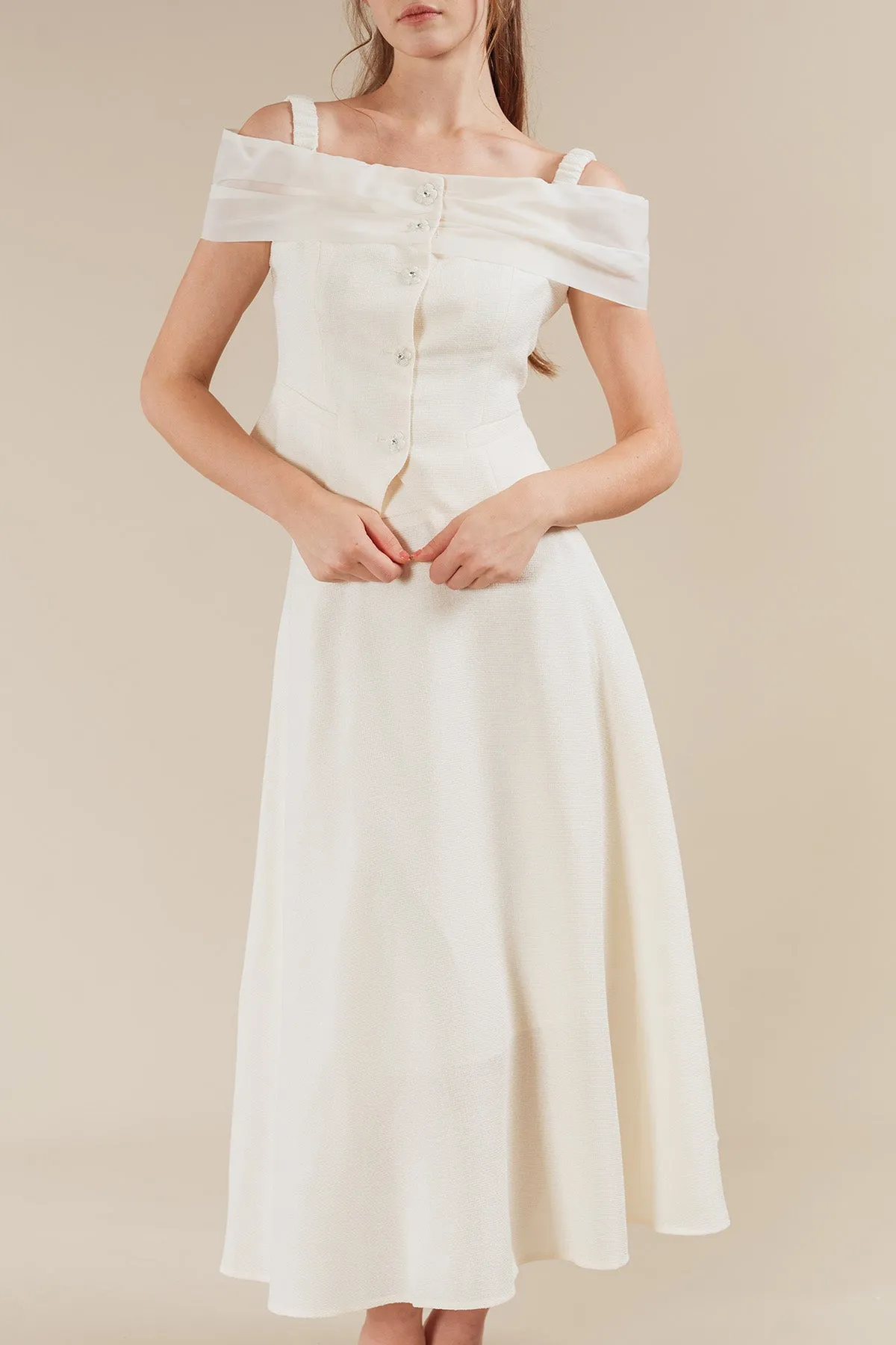 Avenie Tweed Cold Shoulder Top with Maxi Skirt Set