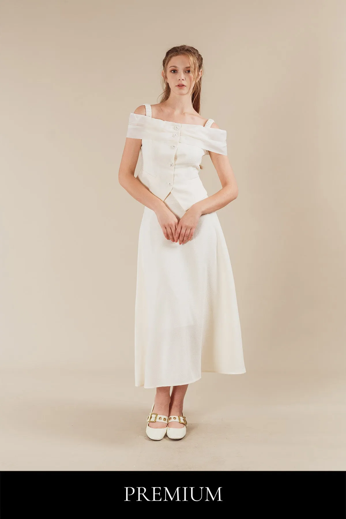 Avenie Tweed Cold Shoulder Top with Maxi Skirt Set