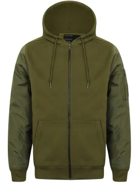 Devo Zip Through Hoodie with Contrast Sleeves in Green - Dissident