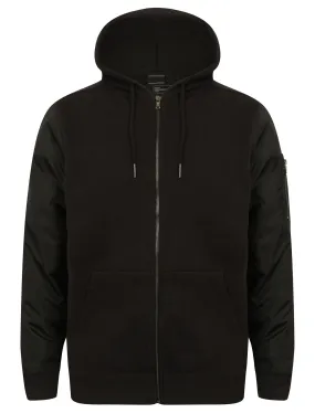 Devo Zip Through Hoodie with Contrast Sleeves in Jet Black - Dissident