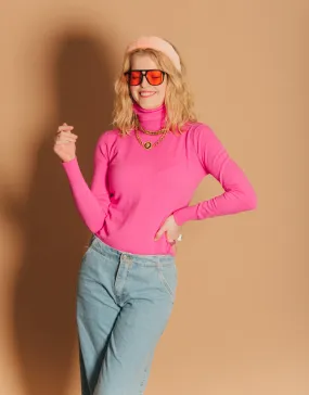 Elastic cashmere blend roll neck top
