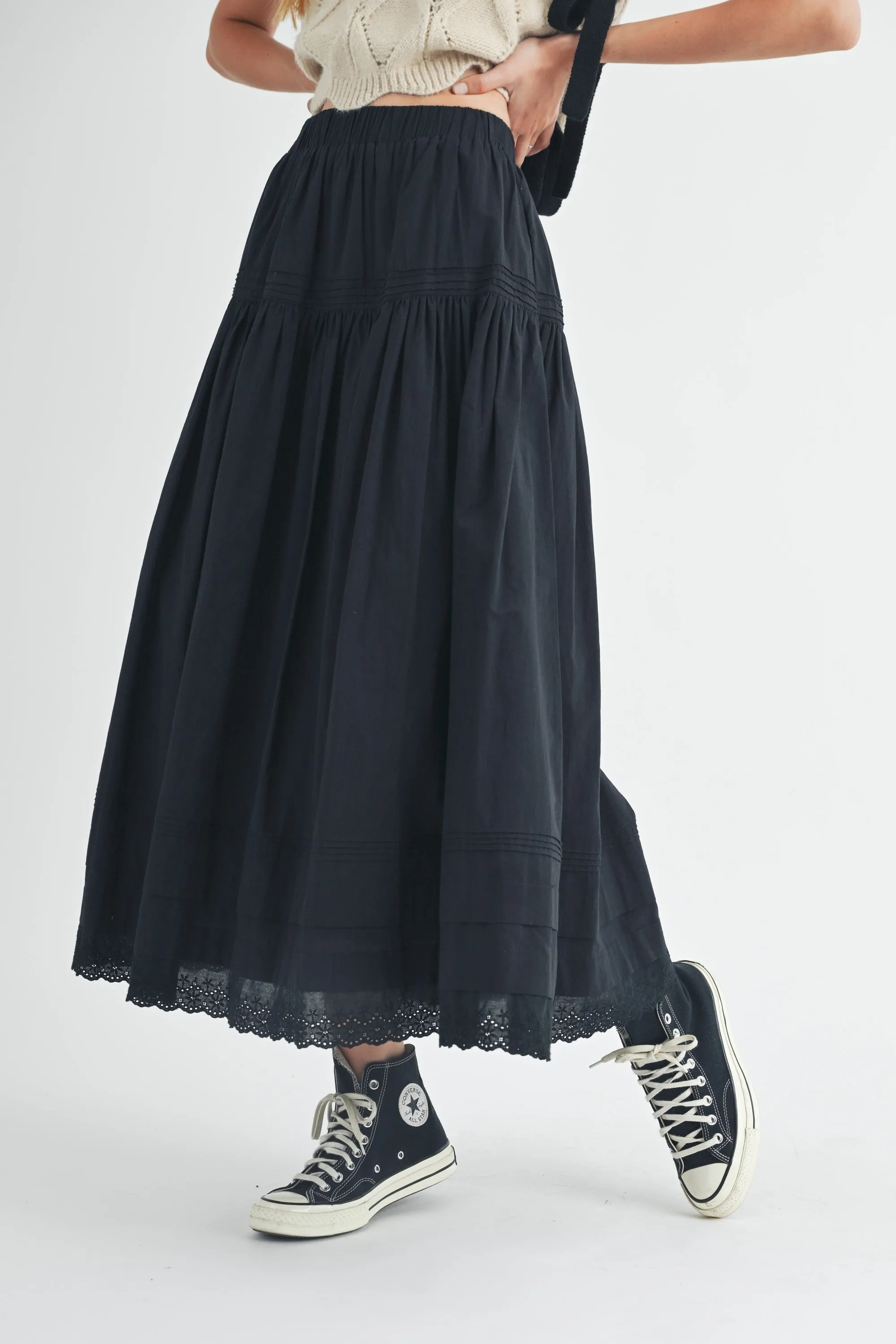 Eyelet Trim Maxi Skirt