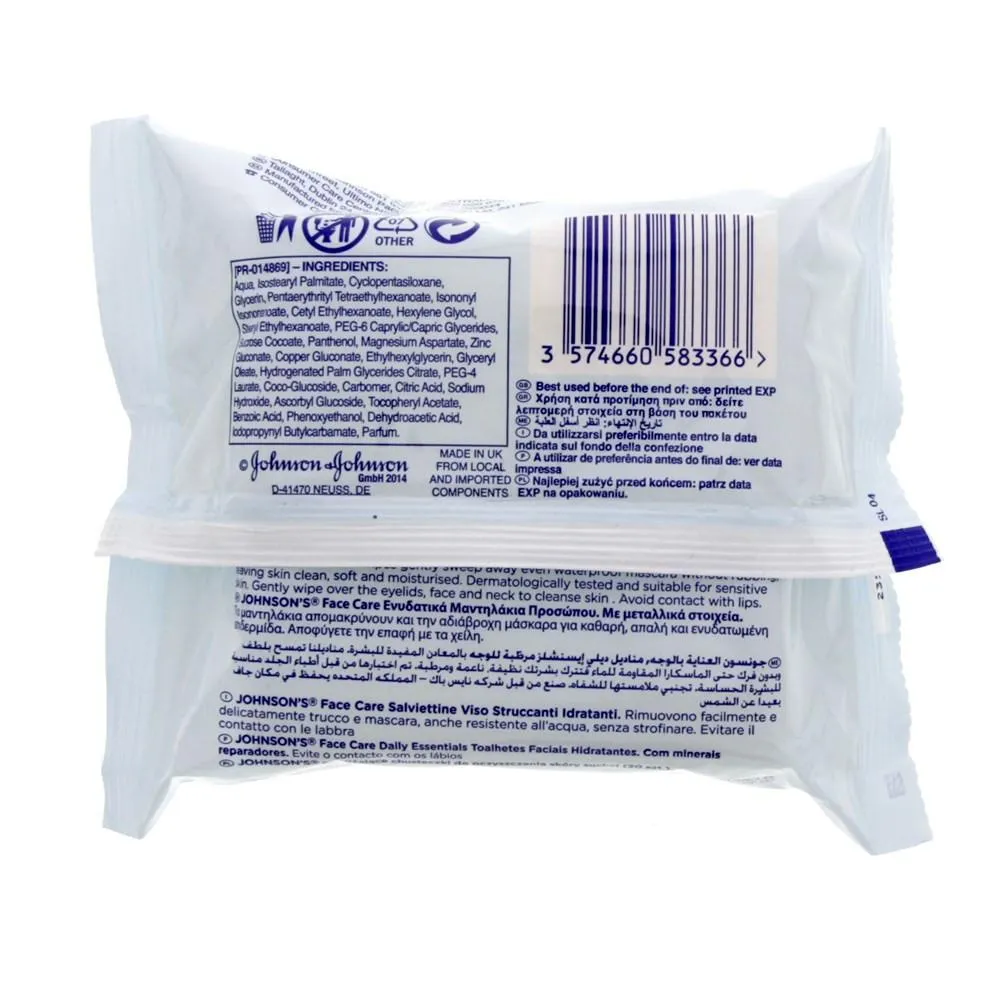 Johnson's Facial Cleansing Wipes - Dry Skin (2 X 25 wipes)
