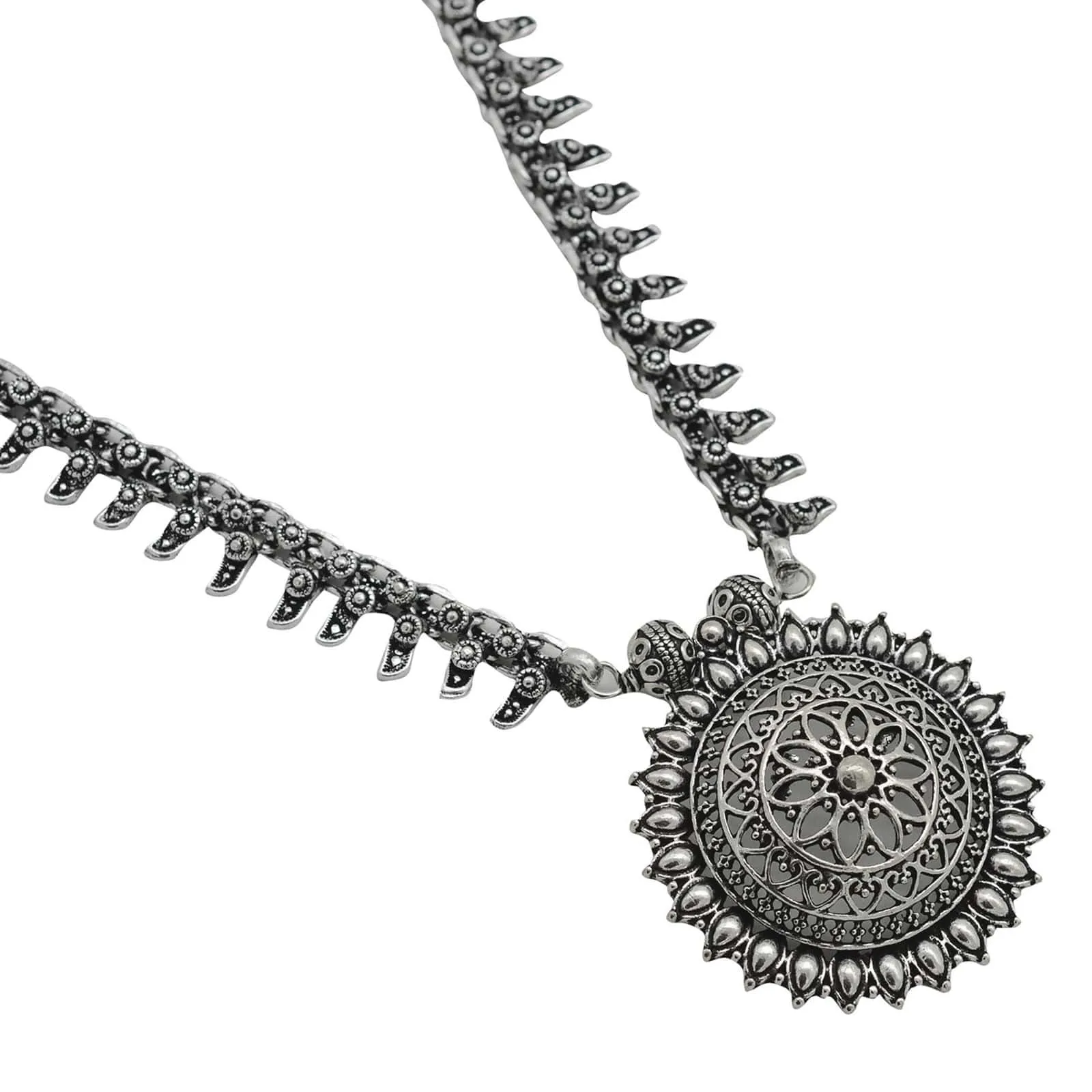 Kalpi Silver Oxidized Long Necklace
