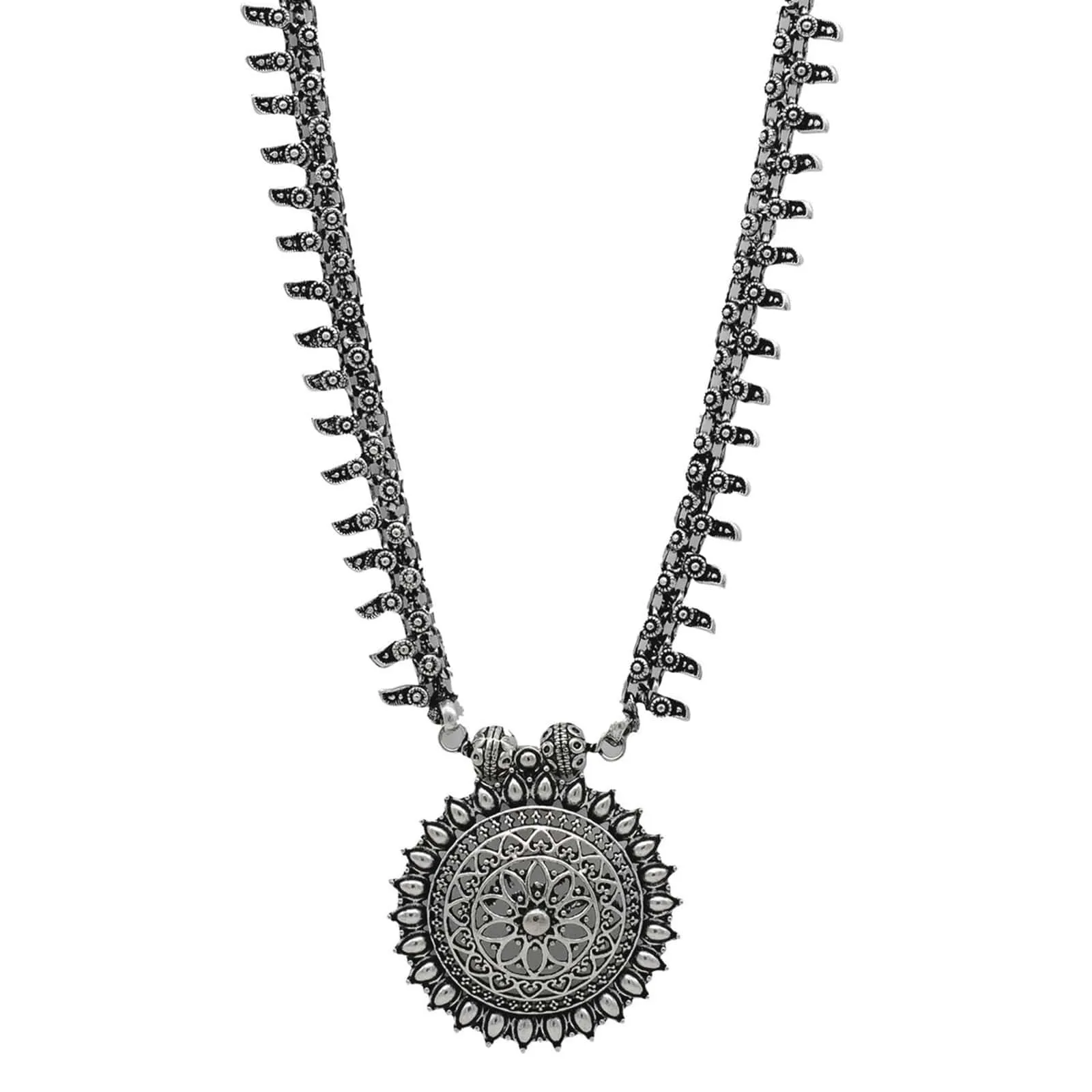 Kalpi Silver Oxidized Long Necklace