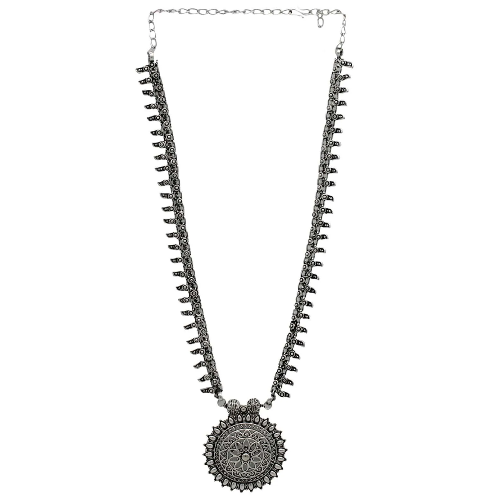 Kalpi Silver Oxidized Long Necklace