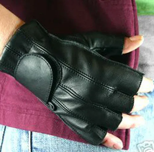 Leather Fingerless Gloves with Gel Palm