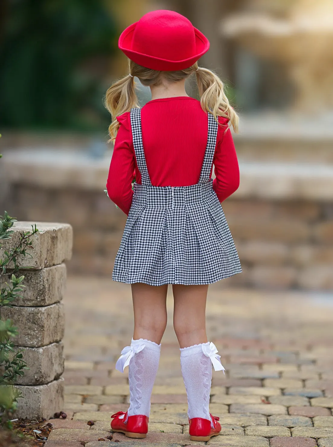 Little Lady Gingham Suspender Skirt Set