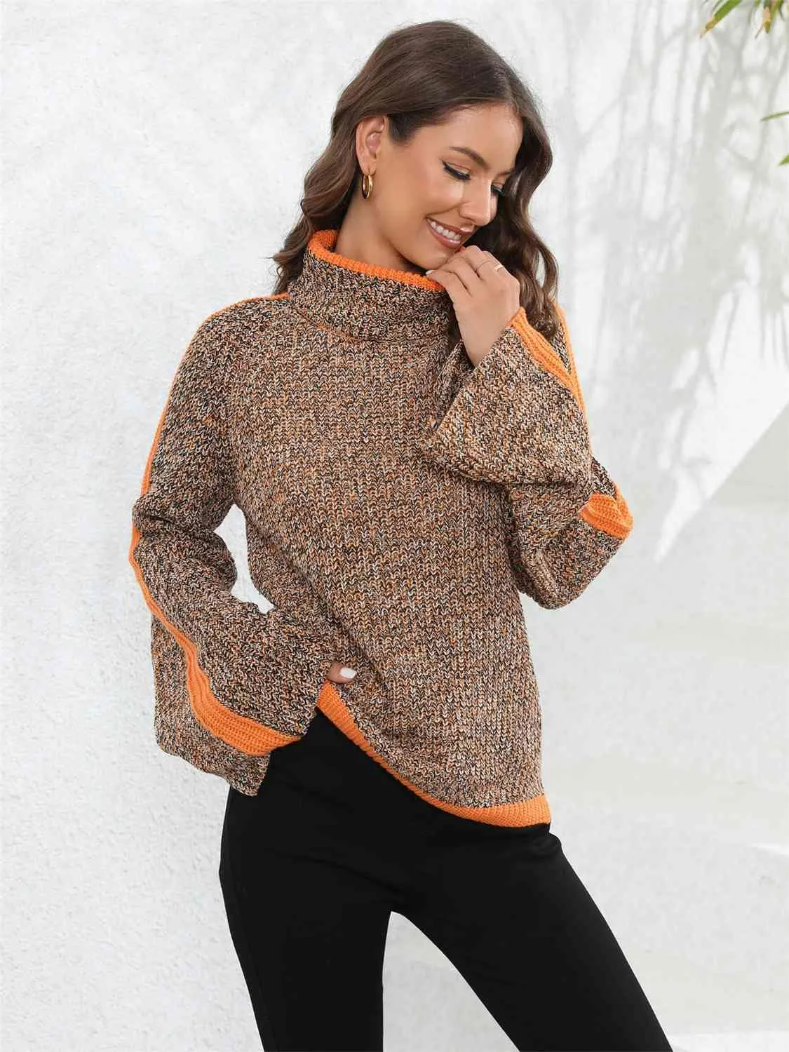 PRE-ORDER: Heathered Turtleneck Long Sleeve Sweater