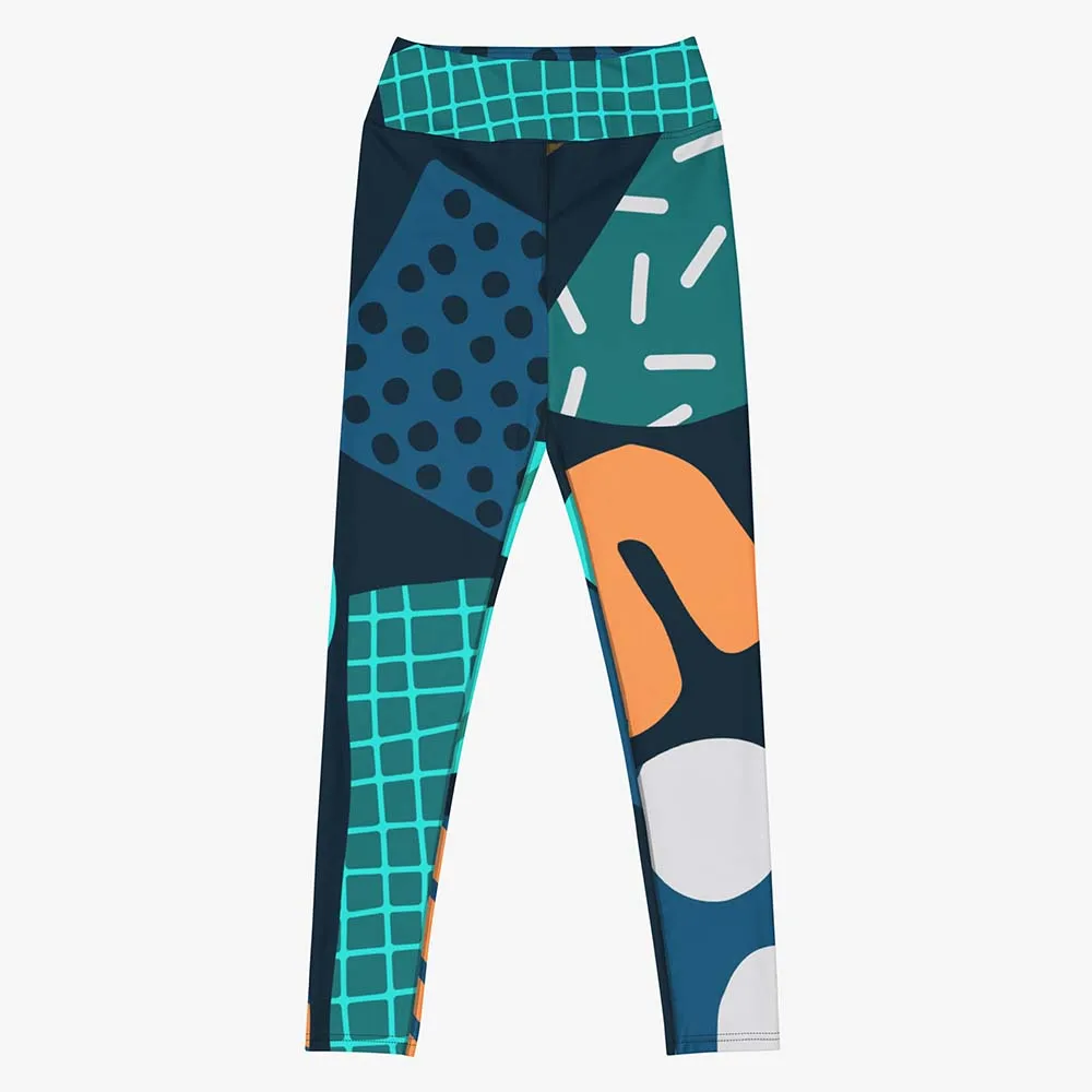 Printed Leggings "Chunky Doodles" Blue/Green/Sand