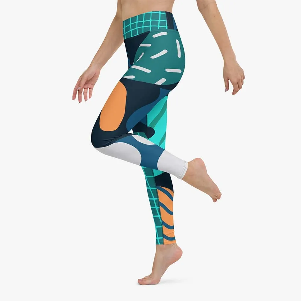 Printed Leggings "Chunky Doodles" Blue/Green/Sand