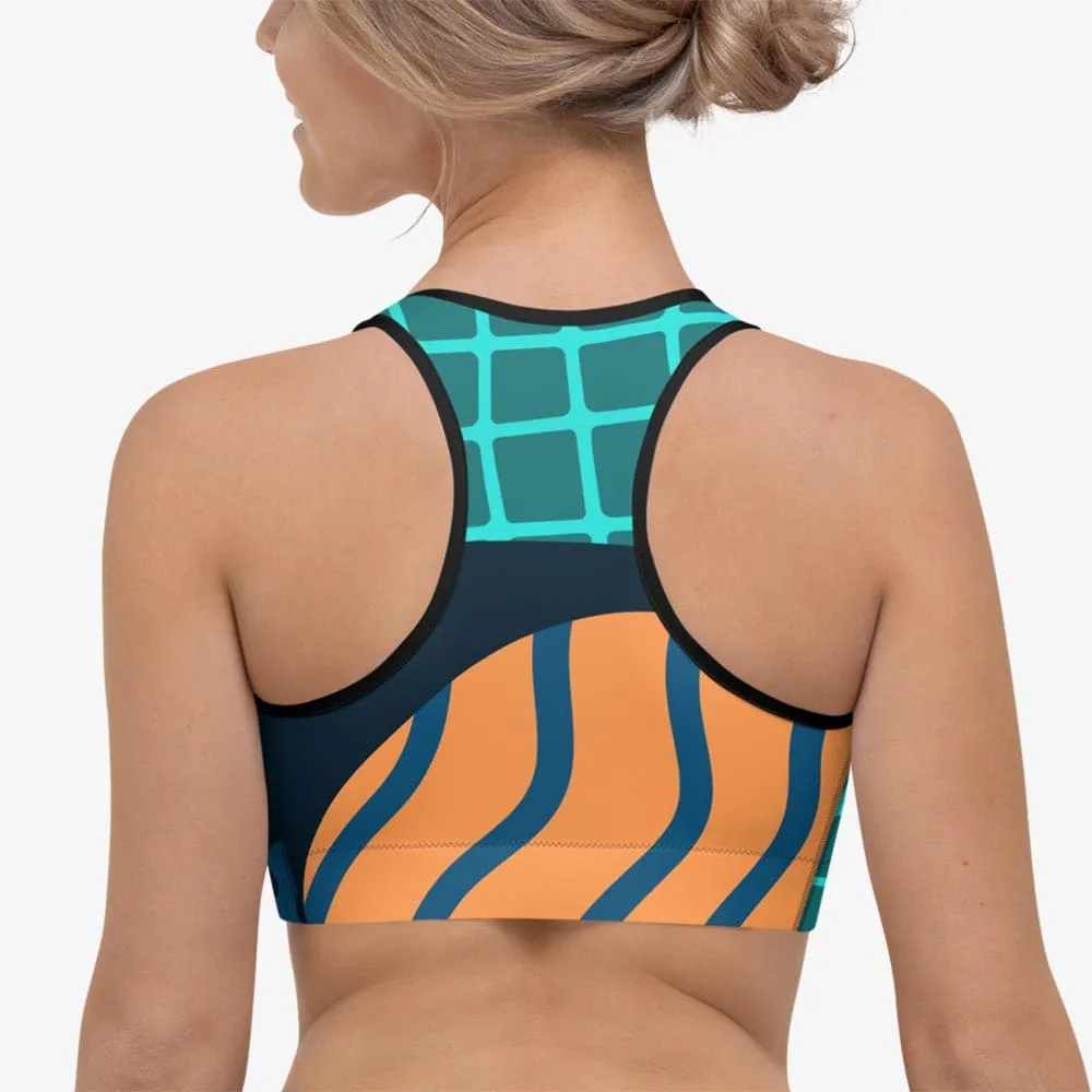 Printed Sports Bra "Chunky Doodles" Blue/Green/Sand