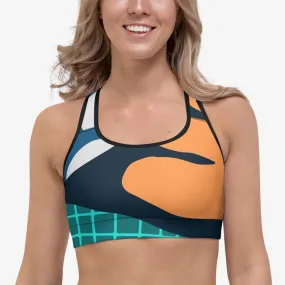 Printed Sports Bra "Chunky Doodles" Blue/Green/Sand