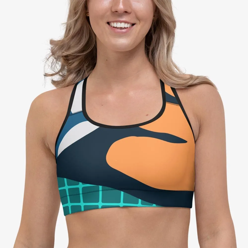Printed Sports Bra "Chunky Doodles" Blue/Green/Sand