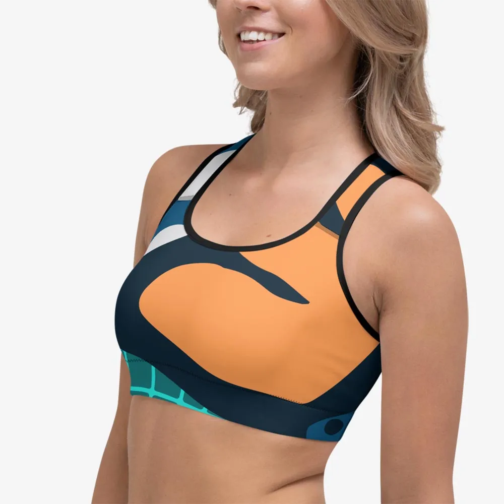 Printed Sports Bra "Chunky Doodles" Blue/Green/Sand