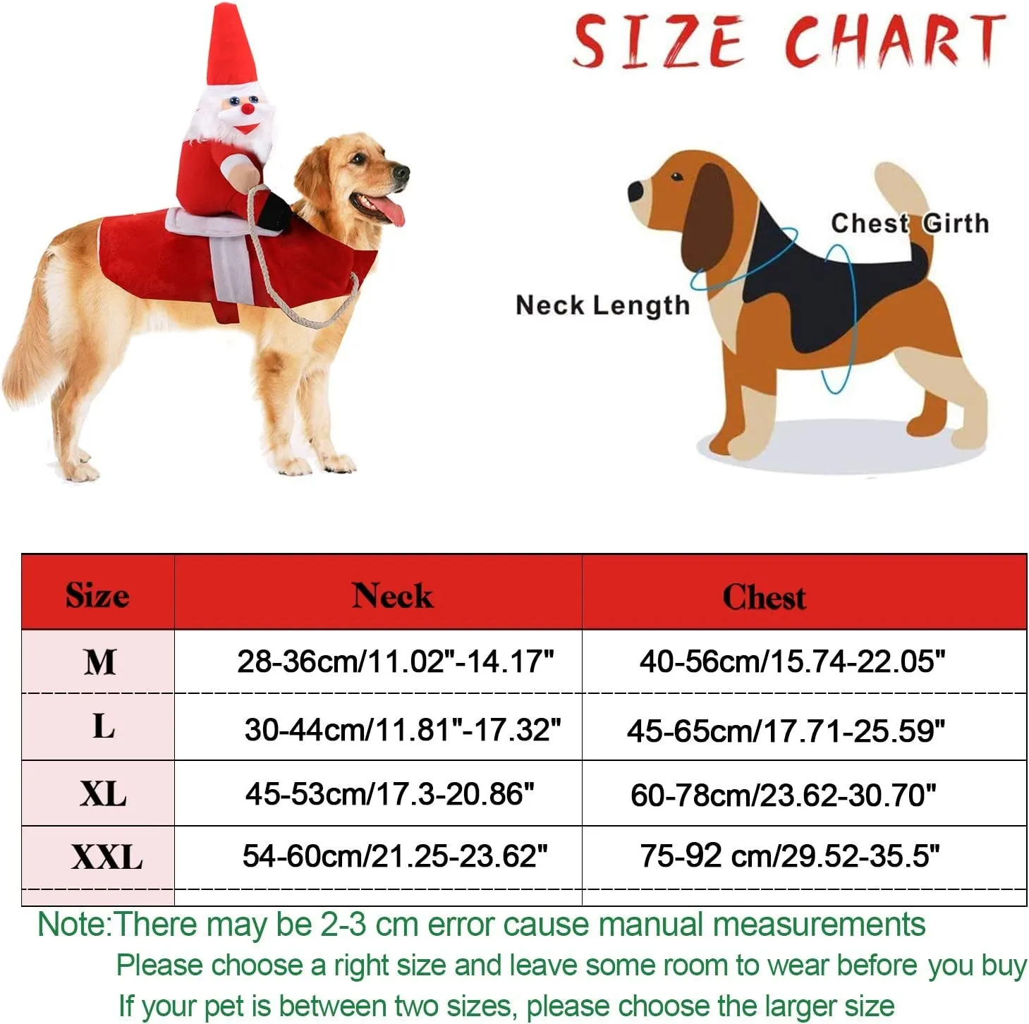 Santa Claus Dog Outfit  
Pet Christmas Clothes Clearance Christmas Dog Costume Funny Dog Christmas Santa Claus Costume Riding on Dog Pet Cat Christmas Holiday Outfit Pet Christmas Clothes Dressing up for Halloween Christmas Party(Large)