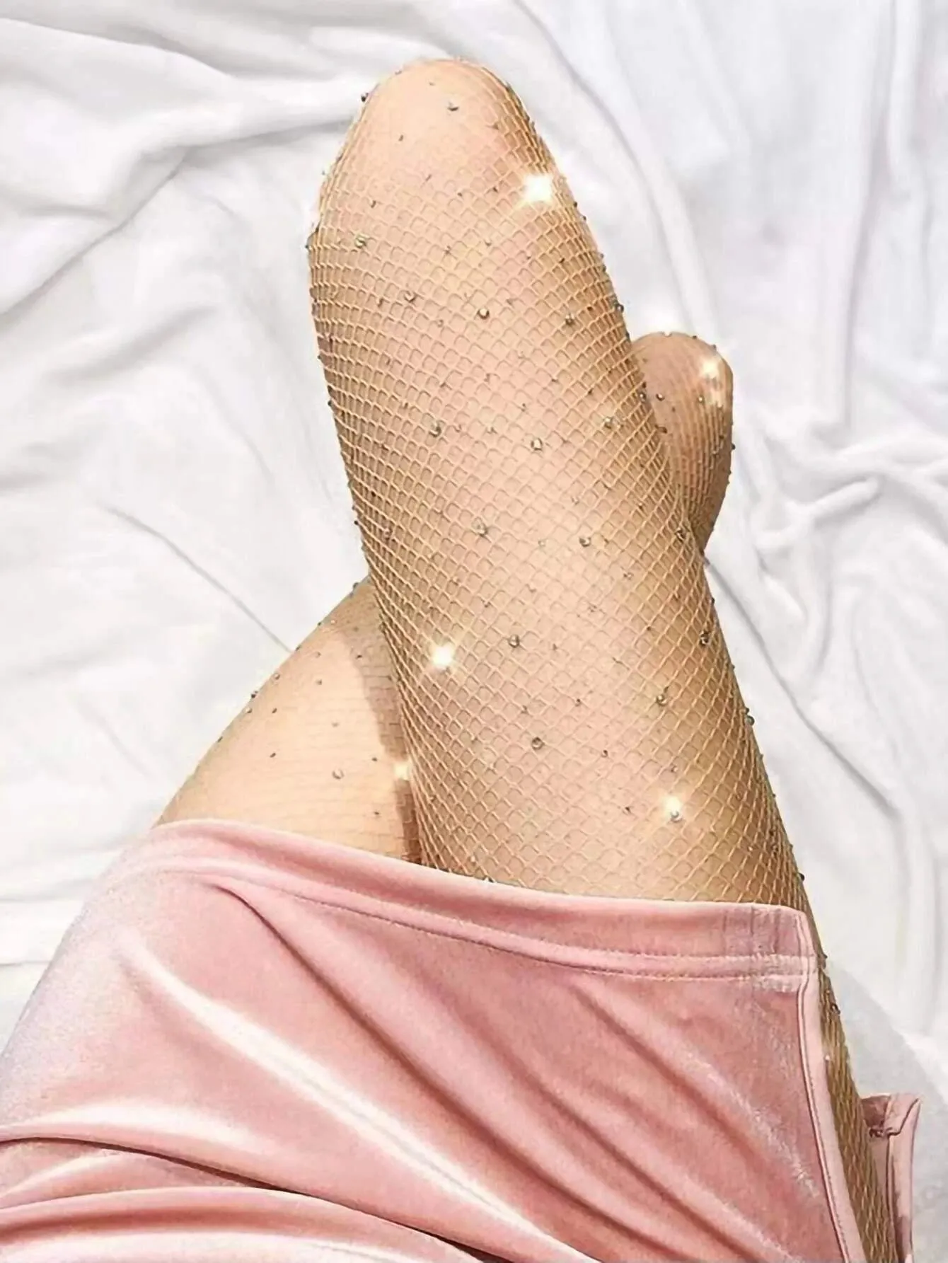 SHEIN Rhinestone Decor Fishnet Tights