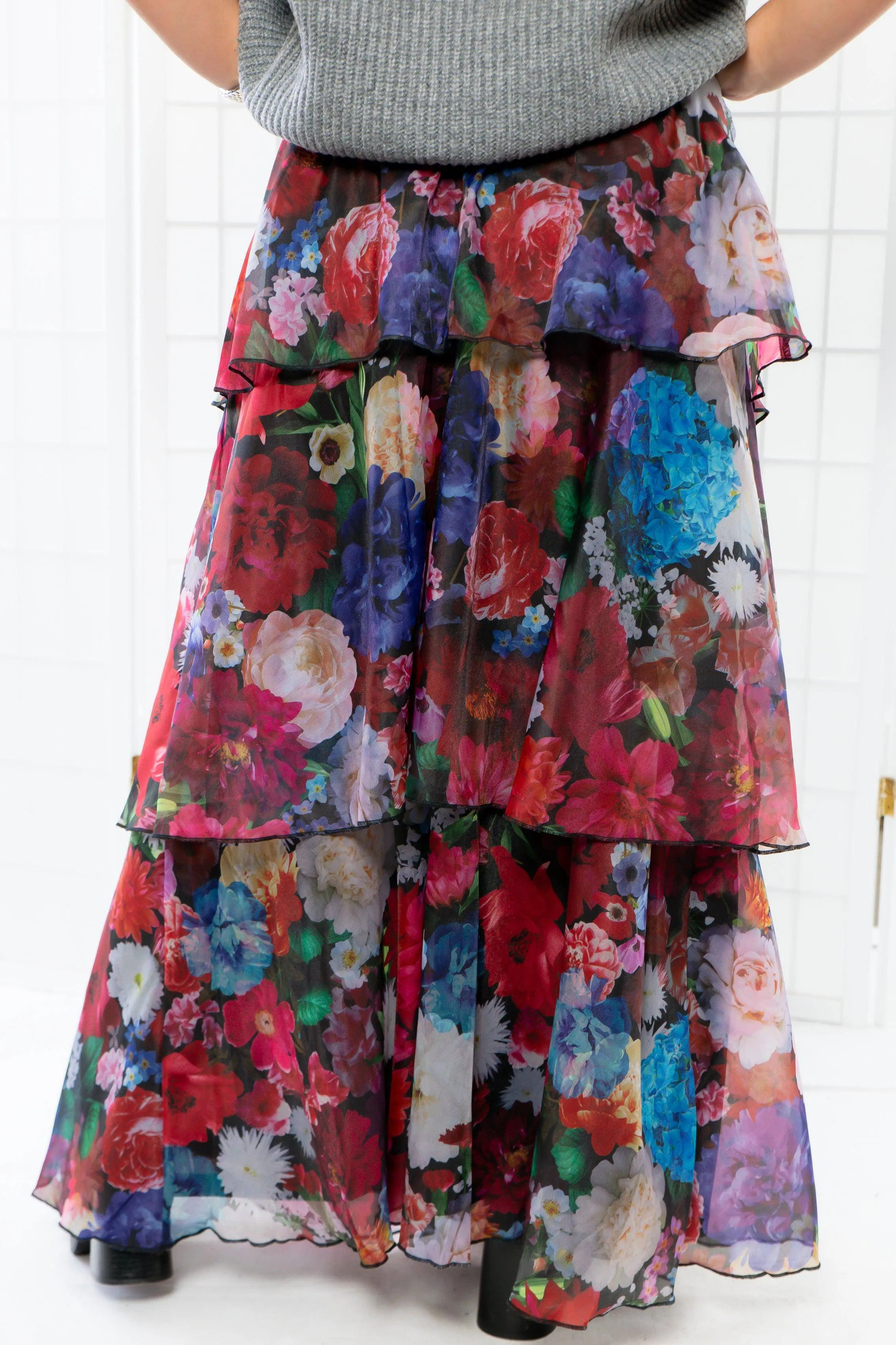 Sonora Deep Blue Floral Tiered Maxi Skirt