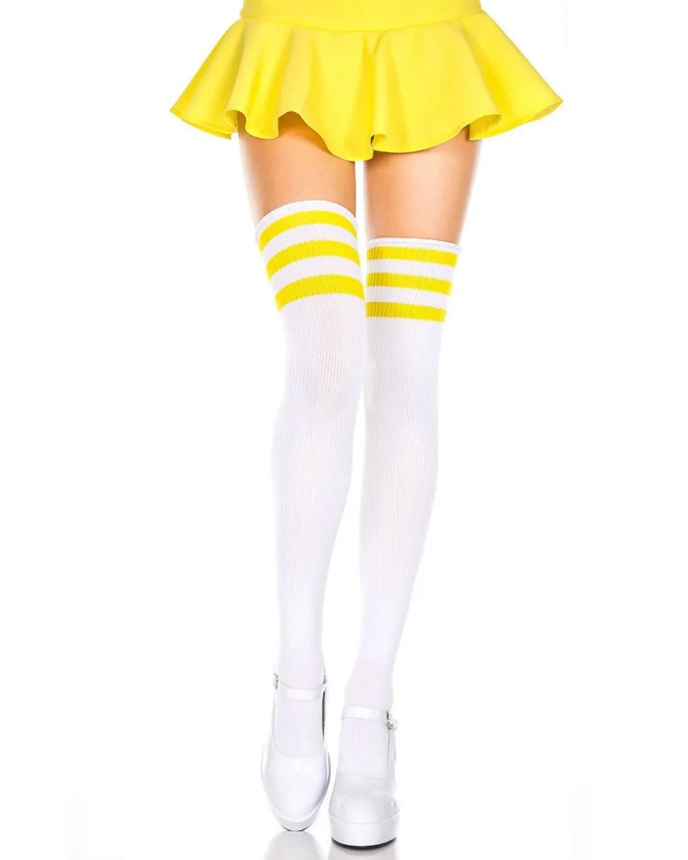Striped Athletic Thigh High Socks