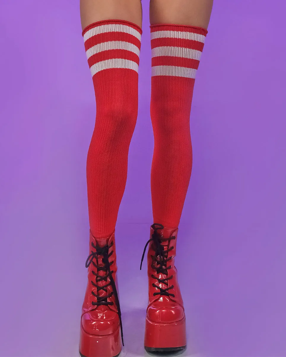Striped Athletic Thigh High Socks