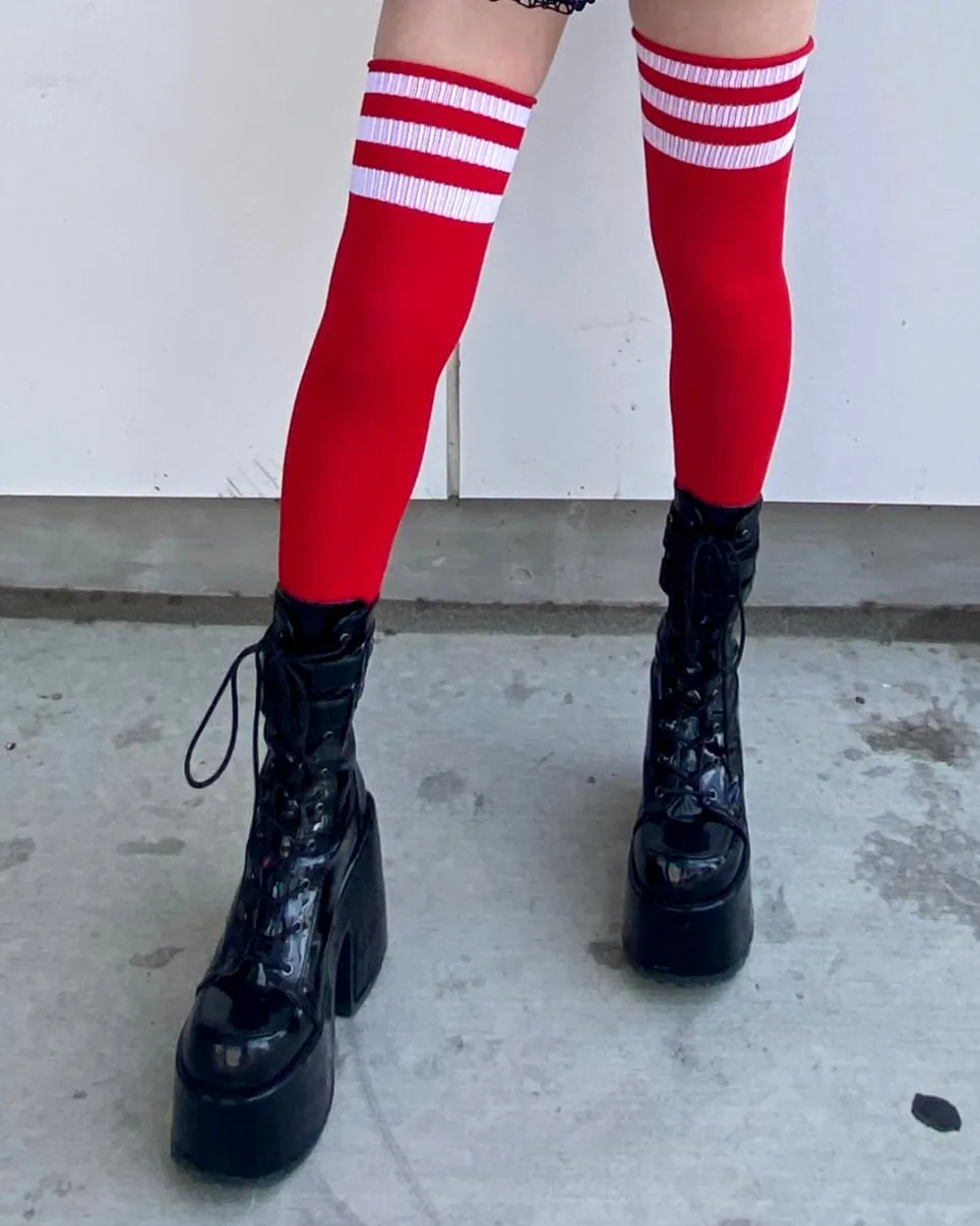 Striped Athletic Thigh High Socks