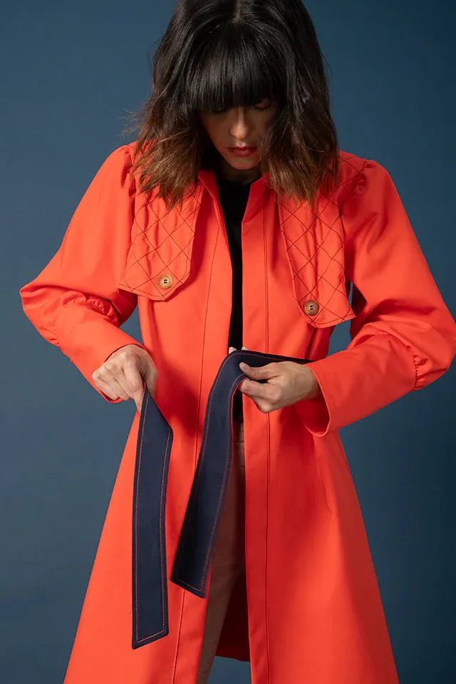 Two-Tone Quilted Trench – Orange