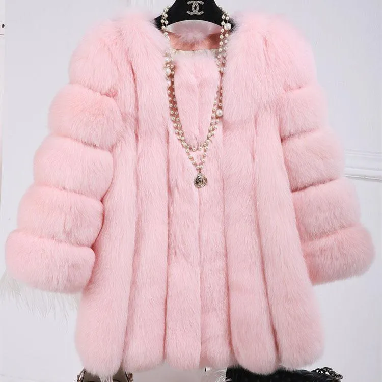 Women chunky open front solid color faux fur coat