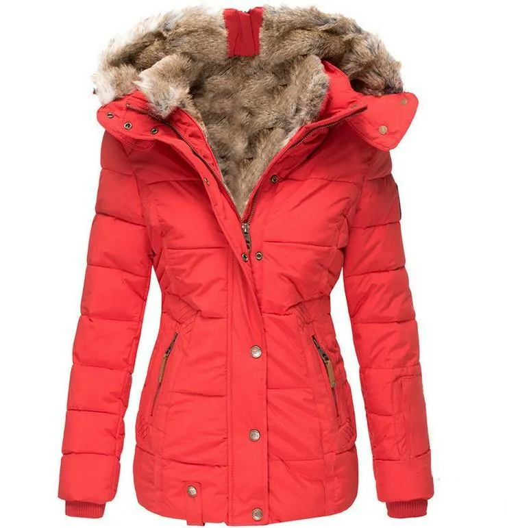 Women hooded slim fit winter keep warm faux fur coat