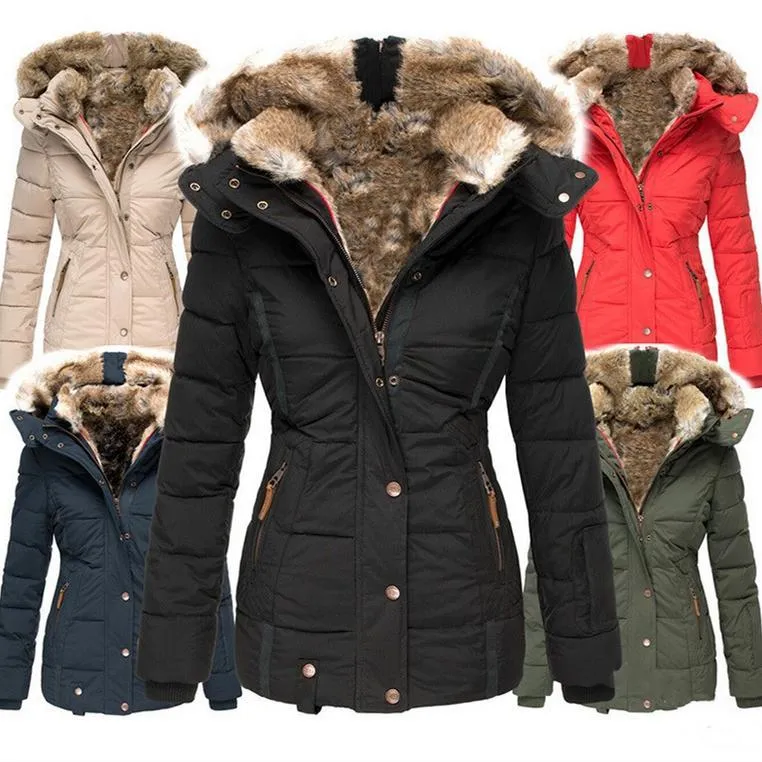 Women hooded slim fit winter keep warm faux fur coat
