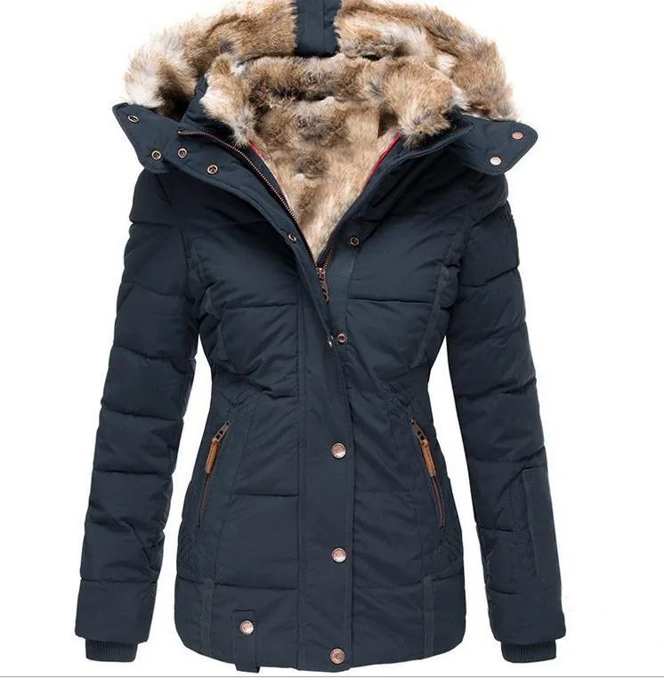 Women hooded slim fit winter keep warm faux fur coat