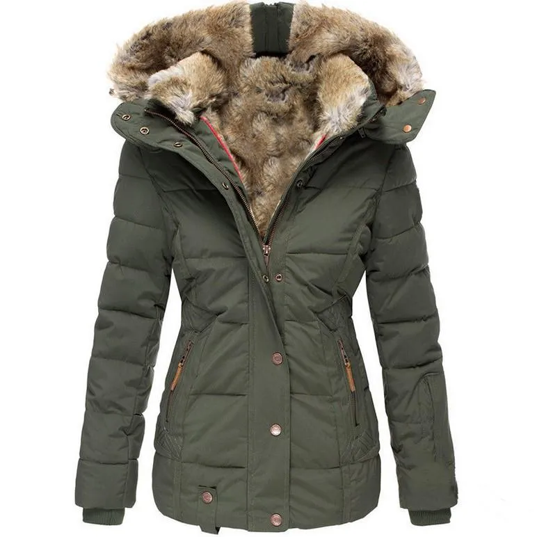 Women hooded slim fit winter keep warm faux fur coat