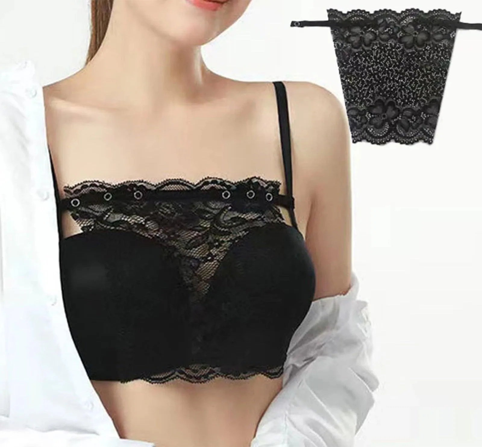 Women Pack of 3 Cotton Floral Lace Bra Cleavage Cover Camisole Clip-on Free-Size