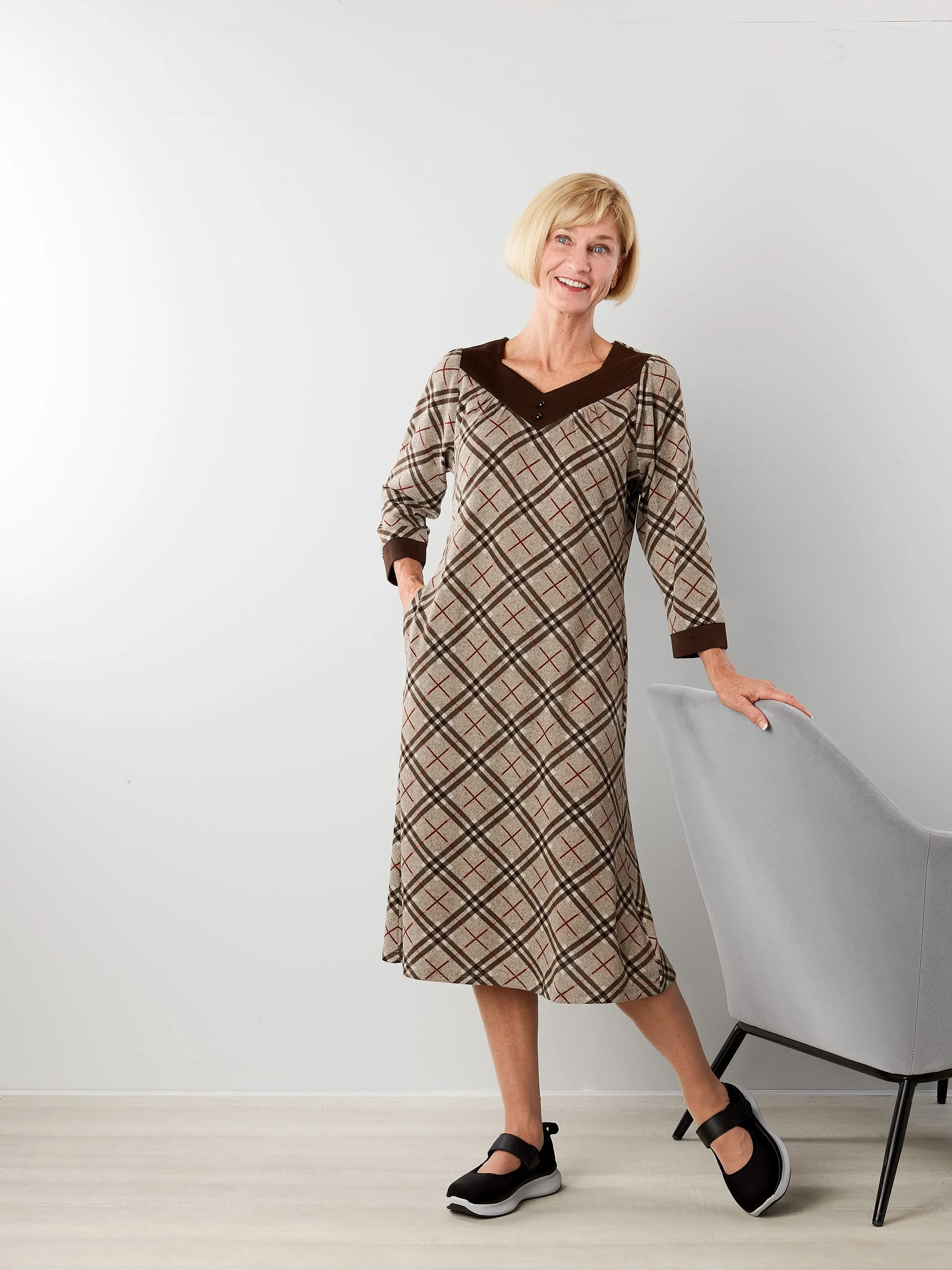 Women's Open Back Sweater Knit Dress Diamond Neckline - Clearance