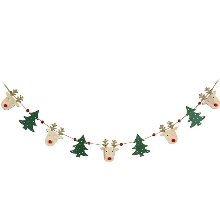 Wooden Reindeer & Christmas Tree Garland